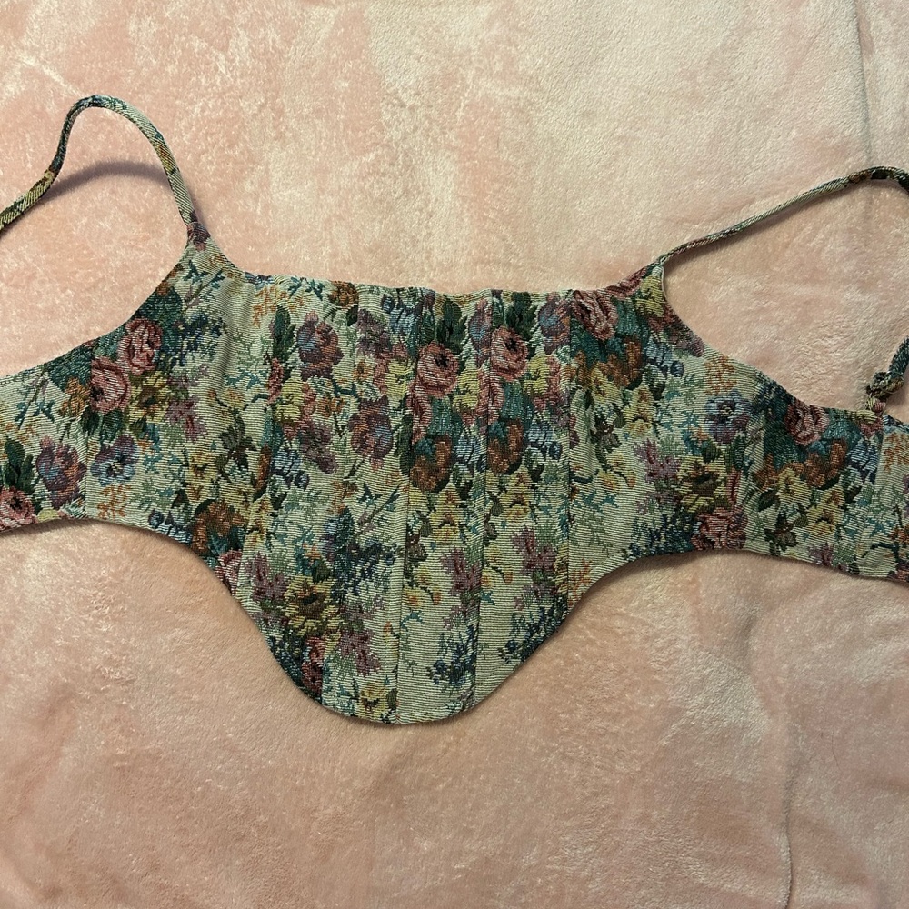 Fashion Nova Multicolor Floral Jacquard Corset Top